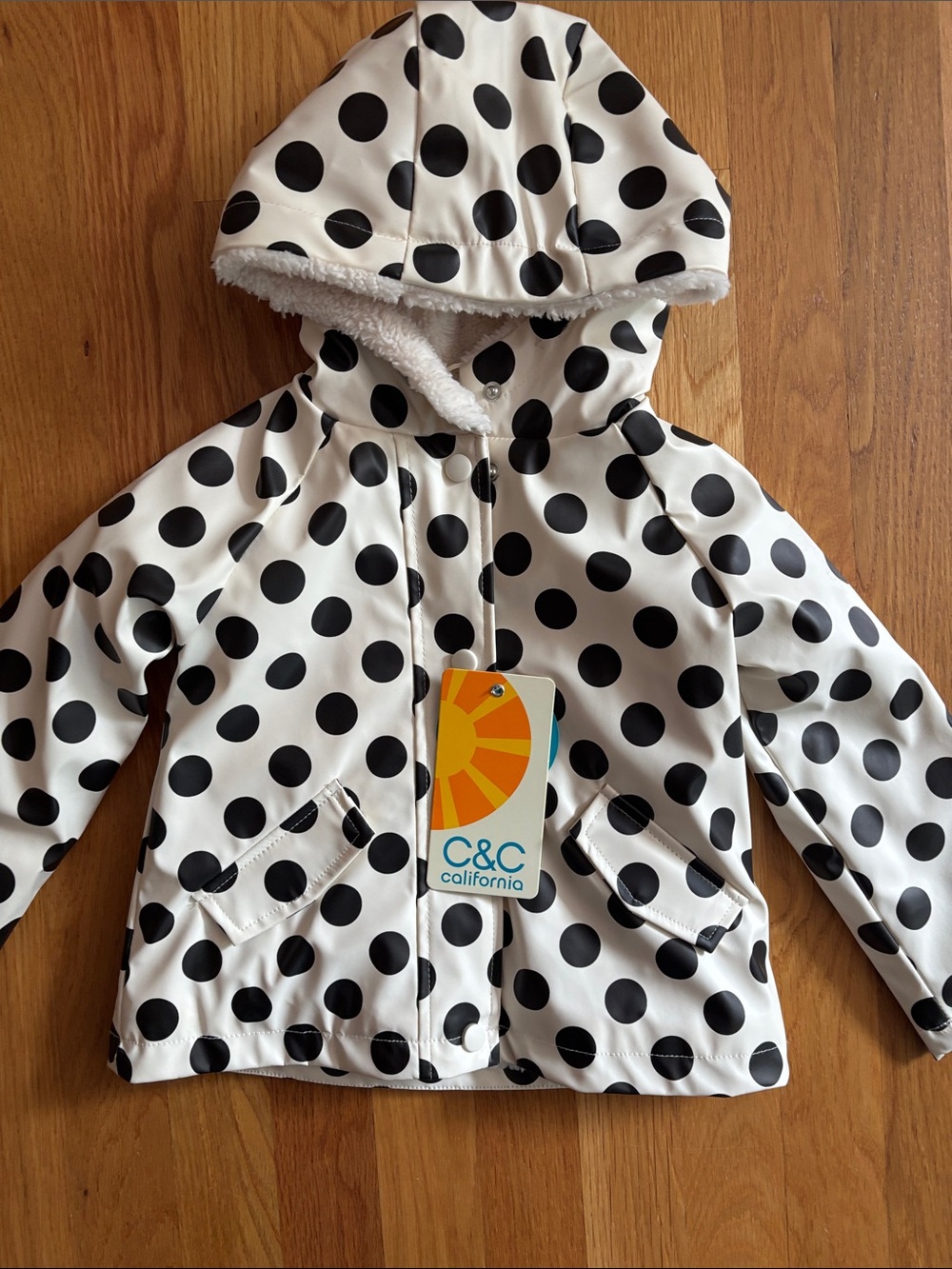 2T NWT C&C California Fleece Lined Polkadot Raincoat